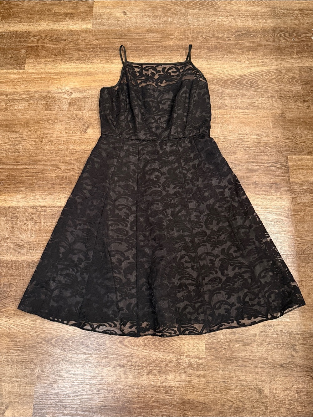 Calvin Klein Black Lace A-Line Mini Dress with Spaghetti Straps